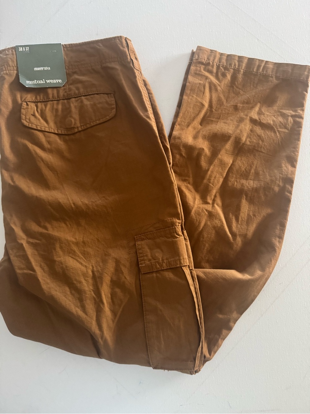 Ripstop Cargo Pants Mens 38 32 Brown Tapered Mutual Weave